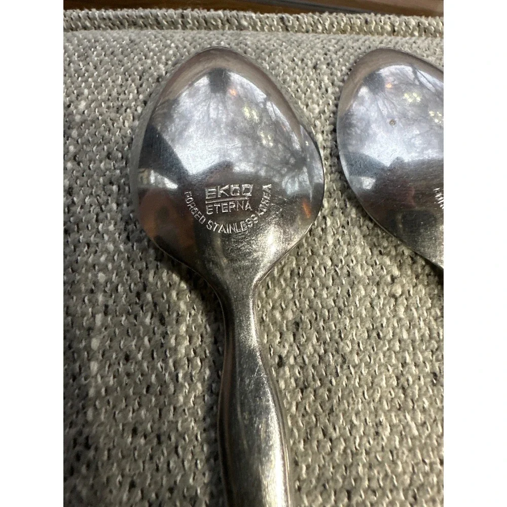 Ekco‎ Eterna Forged Stainless Spoons Faux Wood Handle Korea Vintage Set of 5
